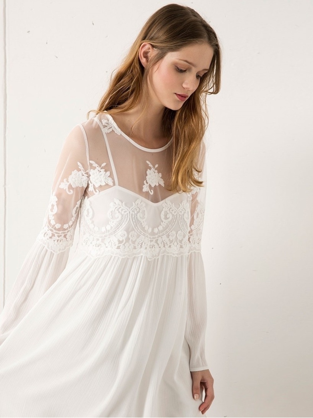 Bershka White Sheer Lace Top boho size M